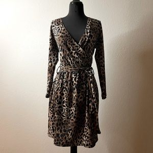 Cheetah leopard animal print long sleeve wrap dress